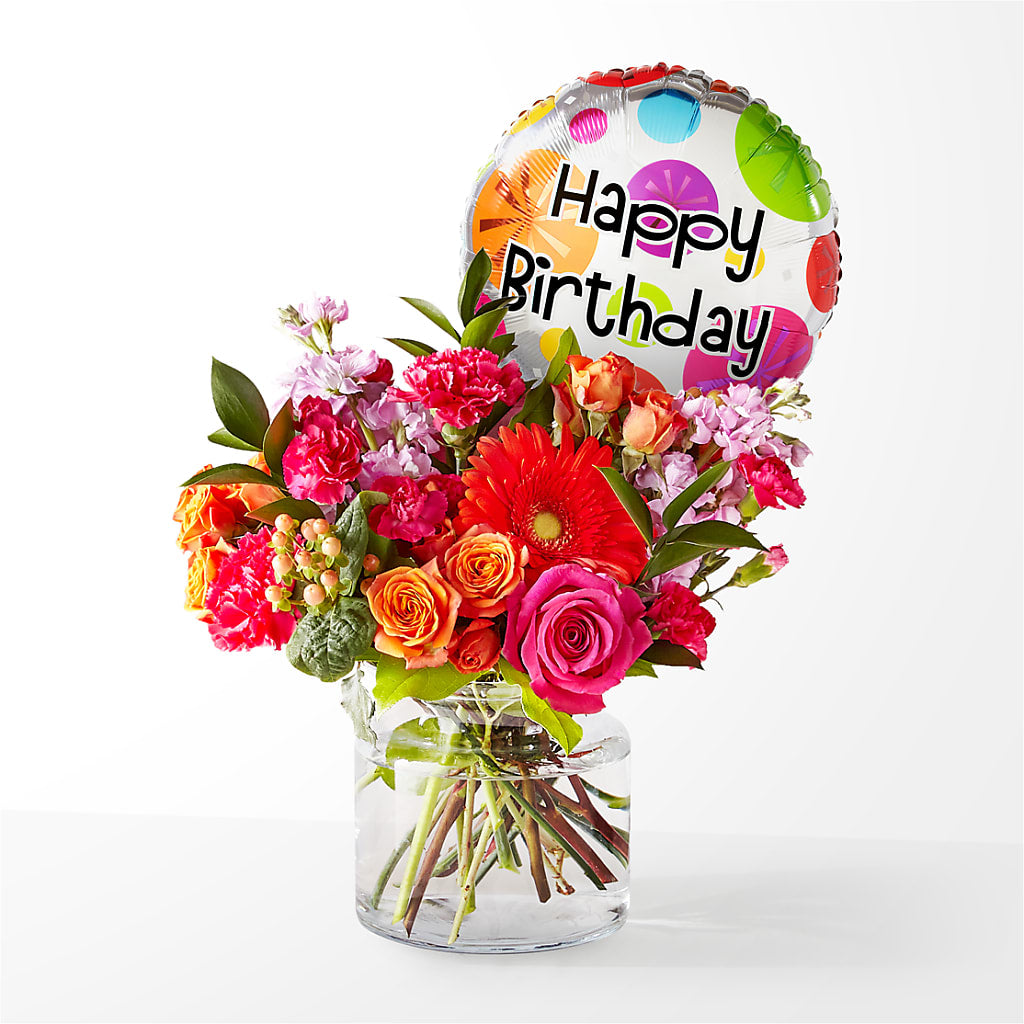 Fiesta Bouquet with Birthday Balloon – ANTONIO FLOWERS & GIFTS, Miami FL