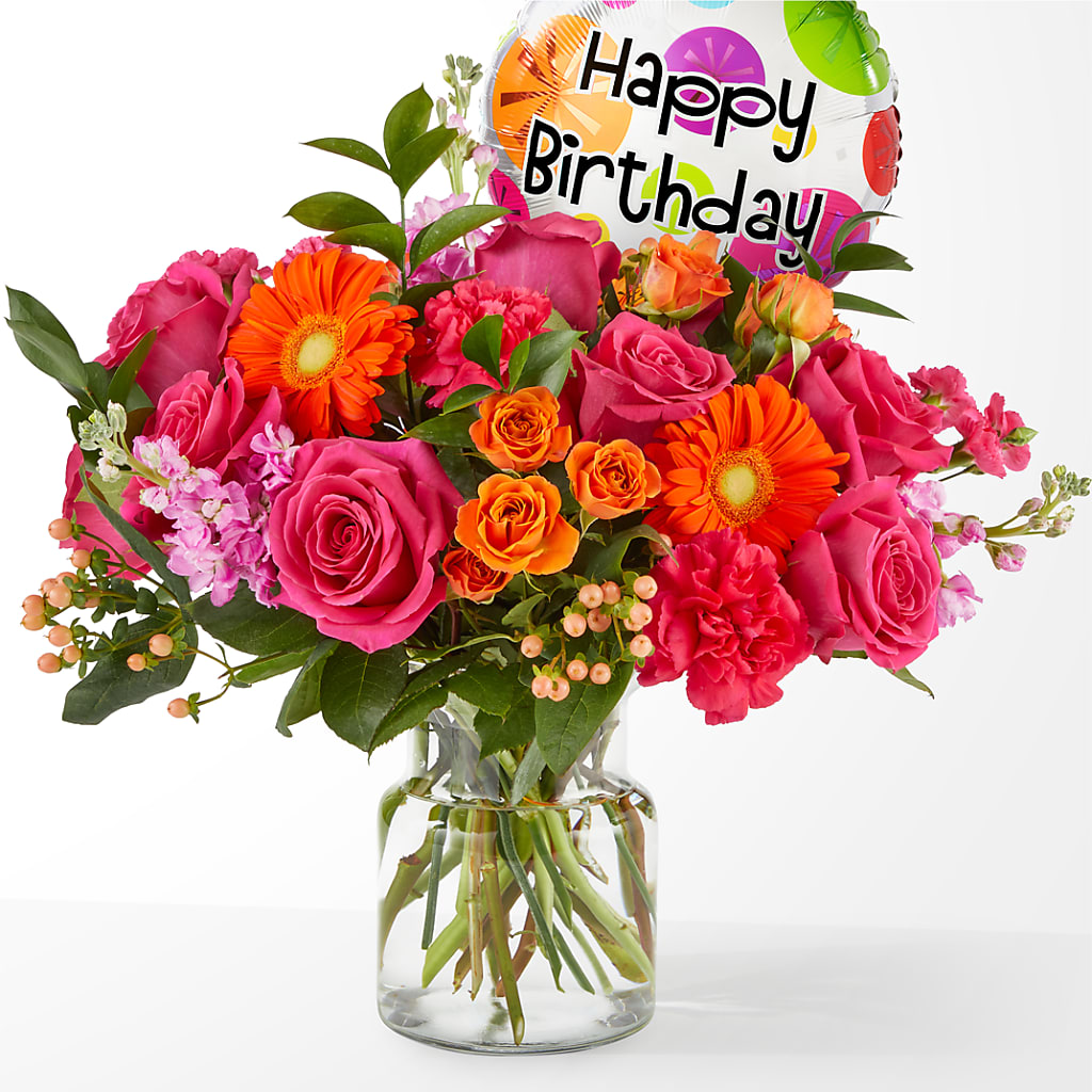 Fiesta Bouquet with Birthday Balloon – ANTONIO FLOWERS & GIFTS, Miami FL