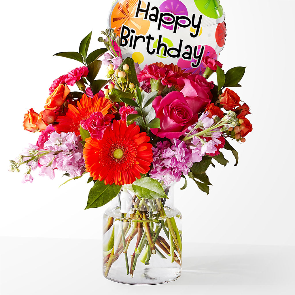 Fiesta Bouquet with Birthday Balloon – ANTONIO FLOWERS & GIFTS, Miami FL