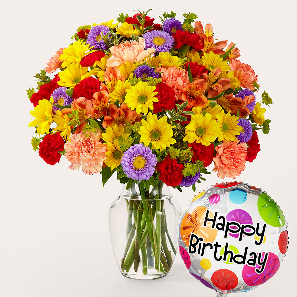 Kaleidoscope Bouquet with Birthday Balloon – ANTONIO FLOWERS & GIFTS, Miami FL