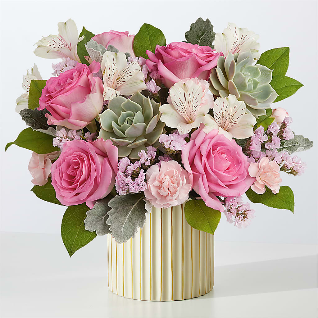 Dusty Rose Bouquet with Ivory Vase – ANTONIO FLOWERS & GIFTS, Miami FL