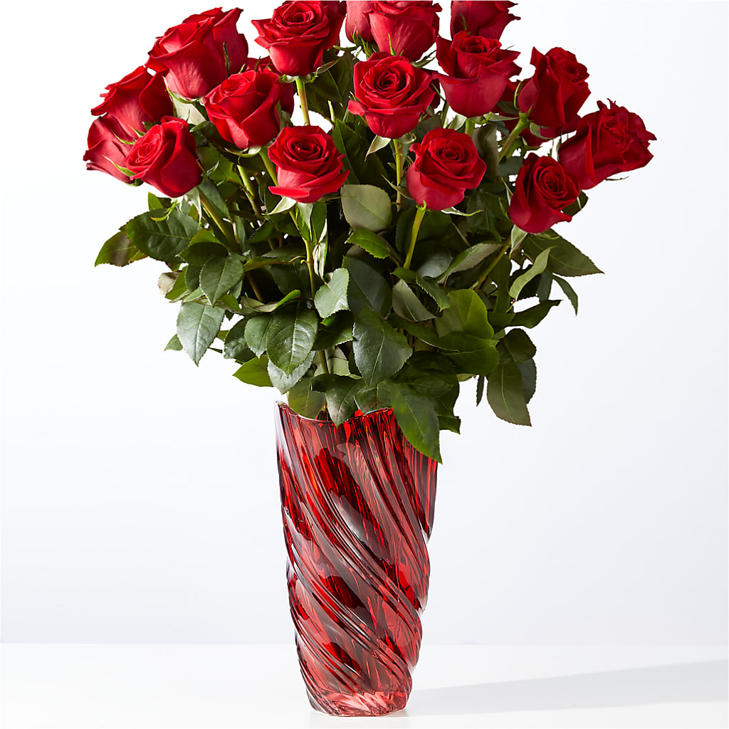 Classic Love Red Rose Bouquet with Luxe Swirl Vase – ANTONIO FLOWERS & GIFTS, Miami FL
