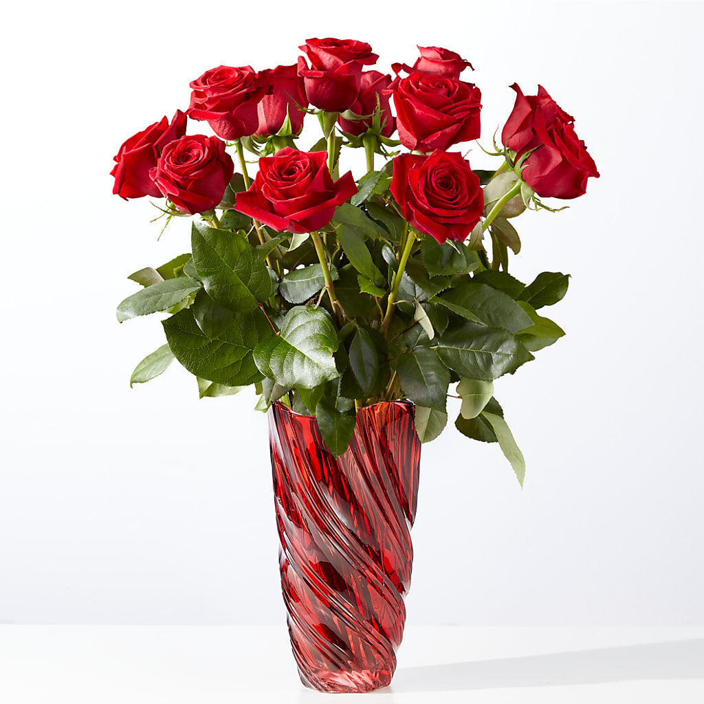 Classic Love Red Rose Bouquet with Luxe Swirl Vase – ANTONIO FLOWERS & GIFTS, Miami FL