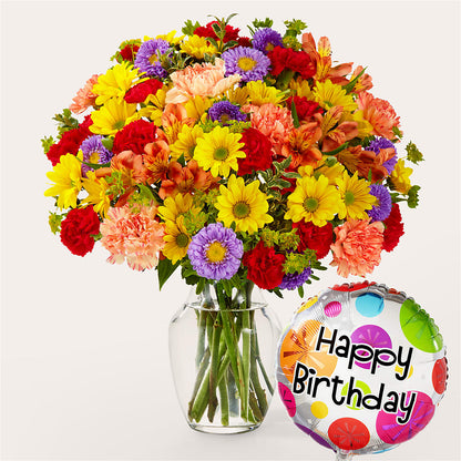 Kaleidoscope Bouquet with Birthday Balloon – ANTONIO FLOWERS & GIFTS, Miami FL